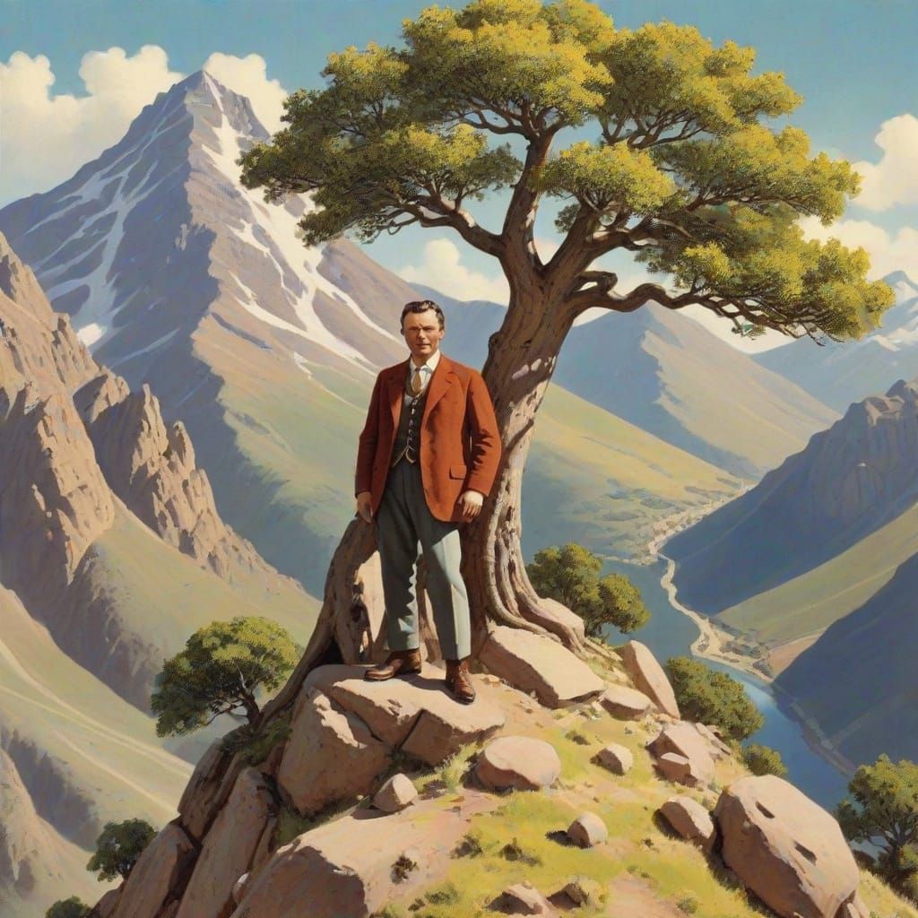 Picturesque Mountain Scene with Tree Wife