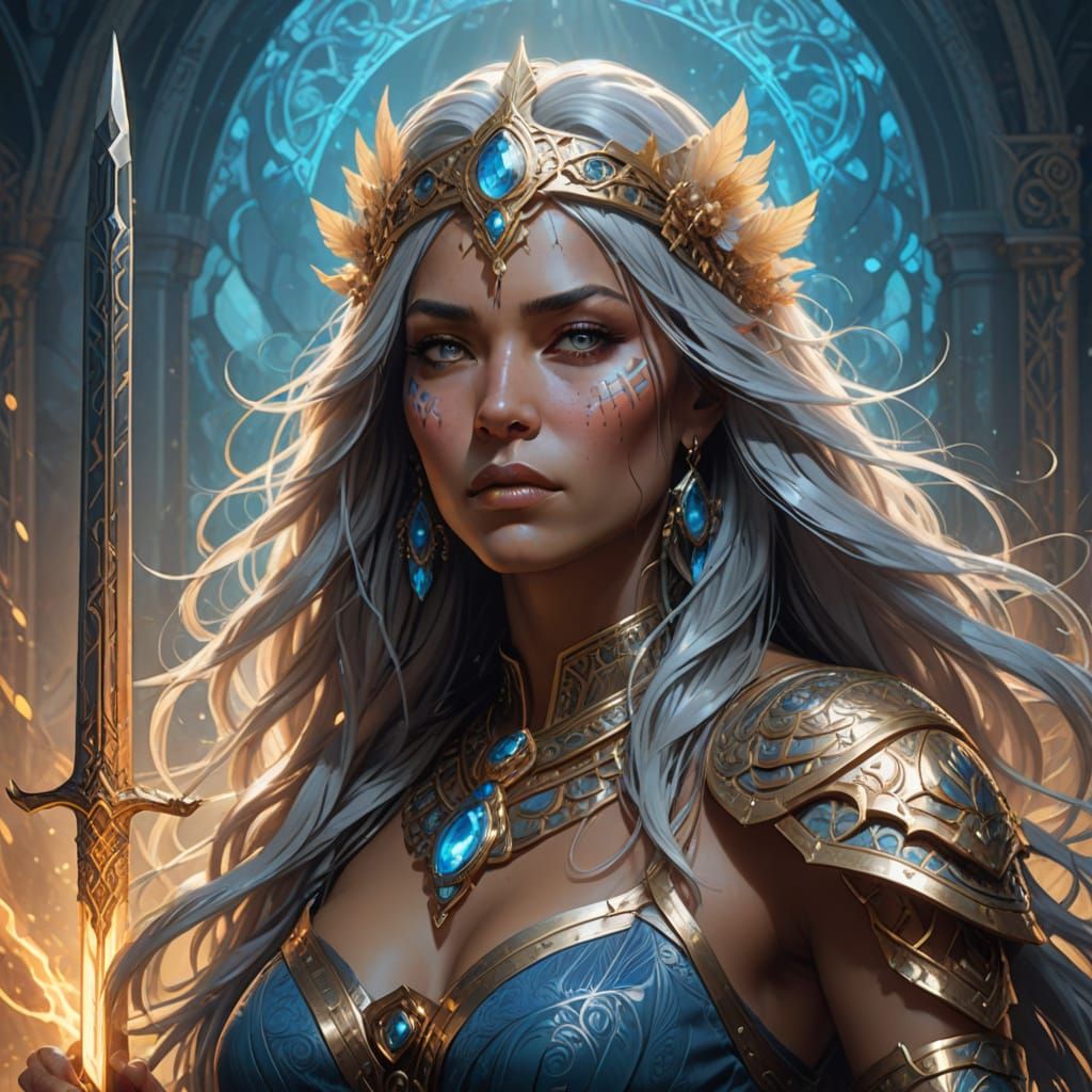 Regal Native American Goddess in Vibrant Armor and Bikini