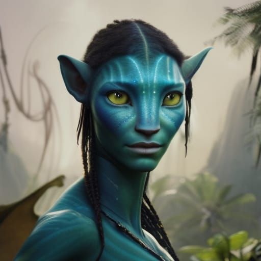 Beautiful Na'vi Woman Portrait in Detailed Matte Painting