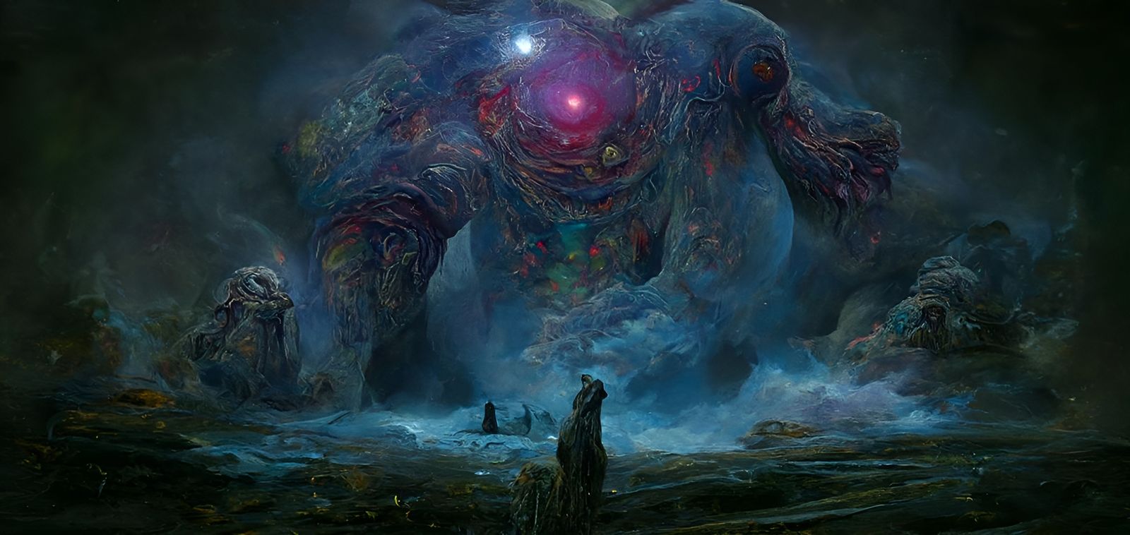 Psychedelic Golem Monster in a Dreamlike Landscape