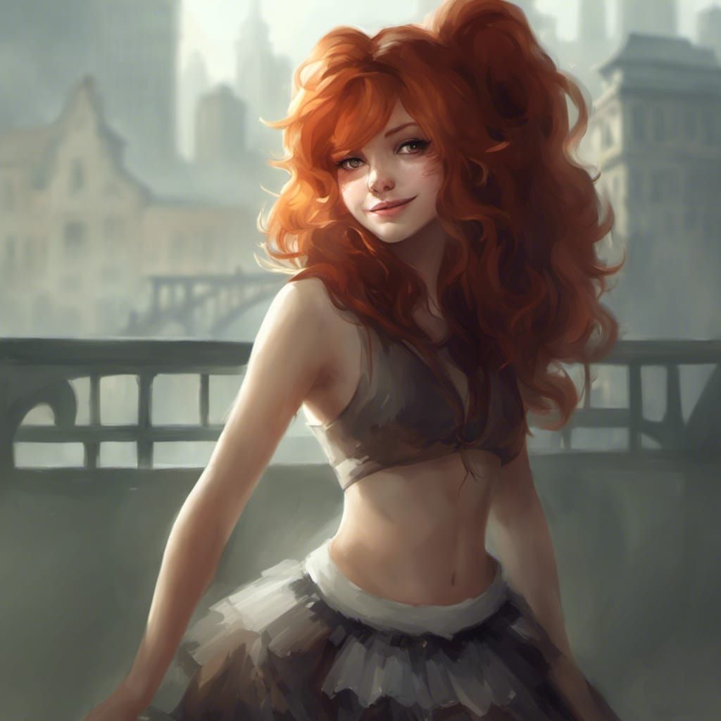 Adorable Fox-girl VIXEN, city view.