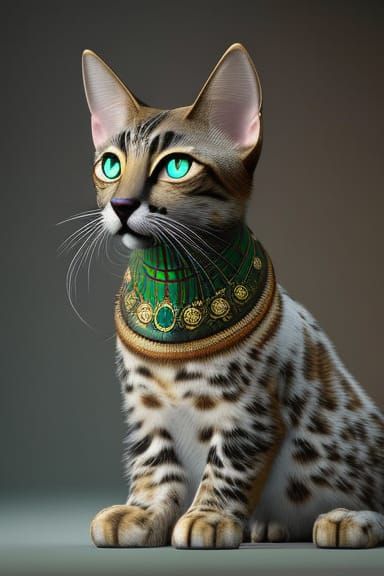 Hyperrealistic 3D Portrait of Egyptian Mau Cat