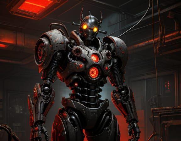 Creepy Robot in Abandoned Lab Oil Painting