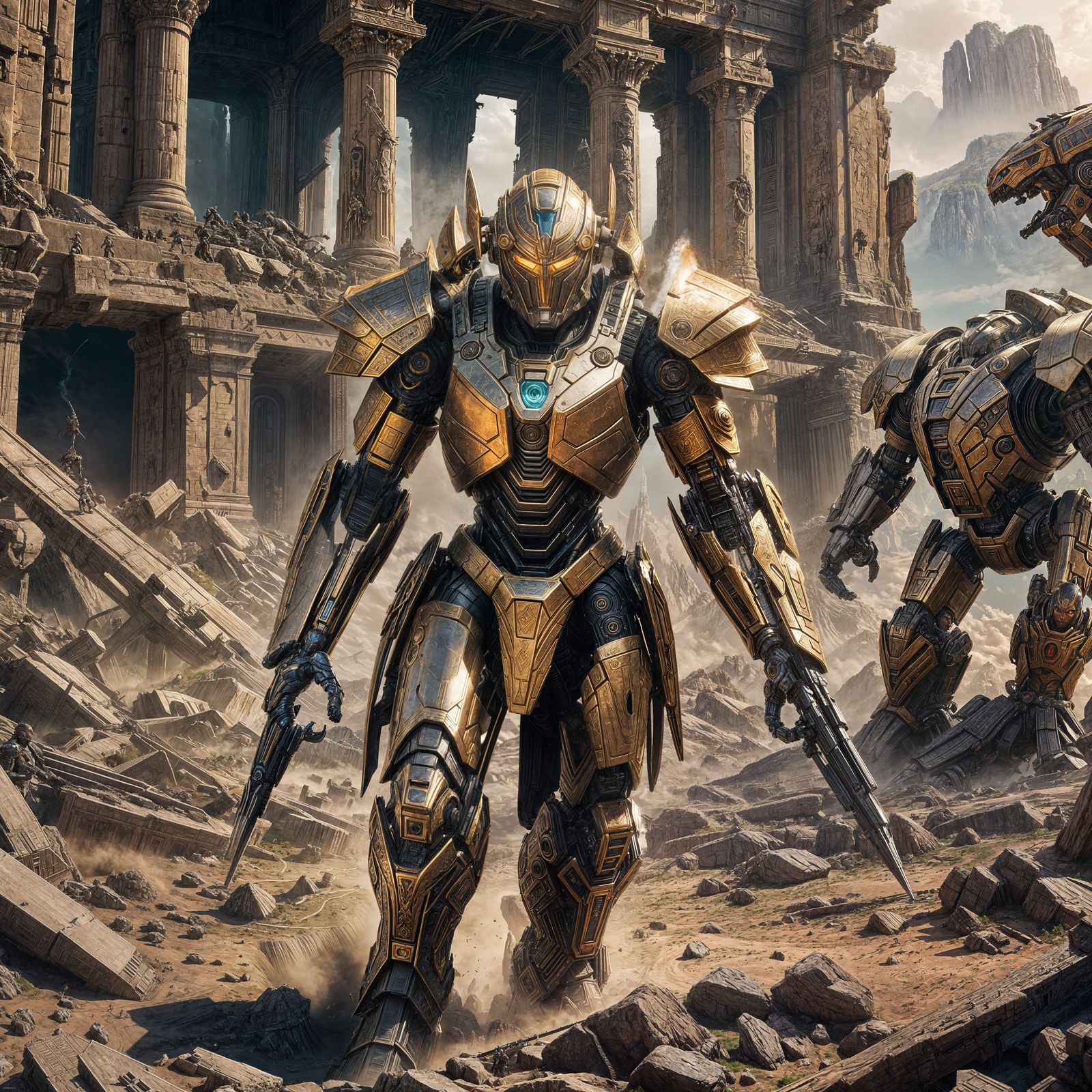 Futuristic Amazon Warriors Clash with Robotic Gods