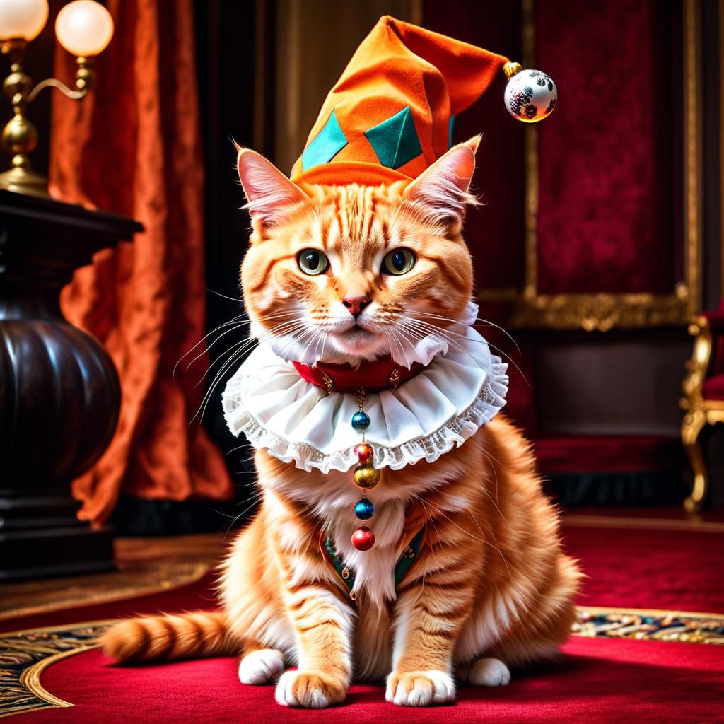 Orange Cat Jester in Victorian Style