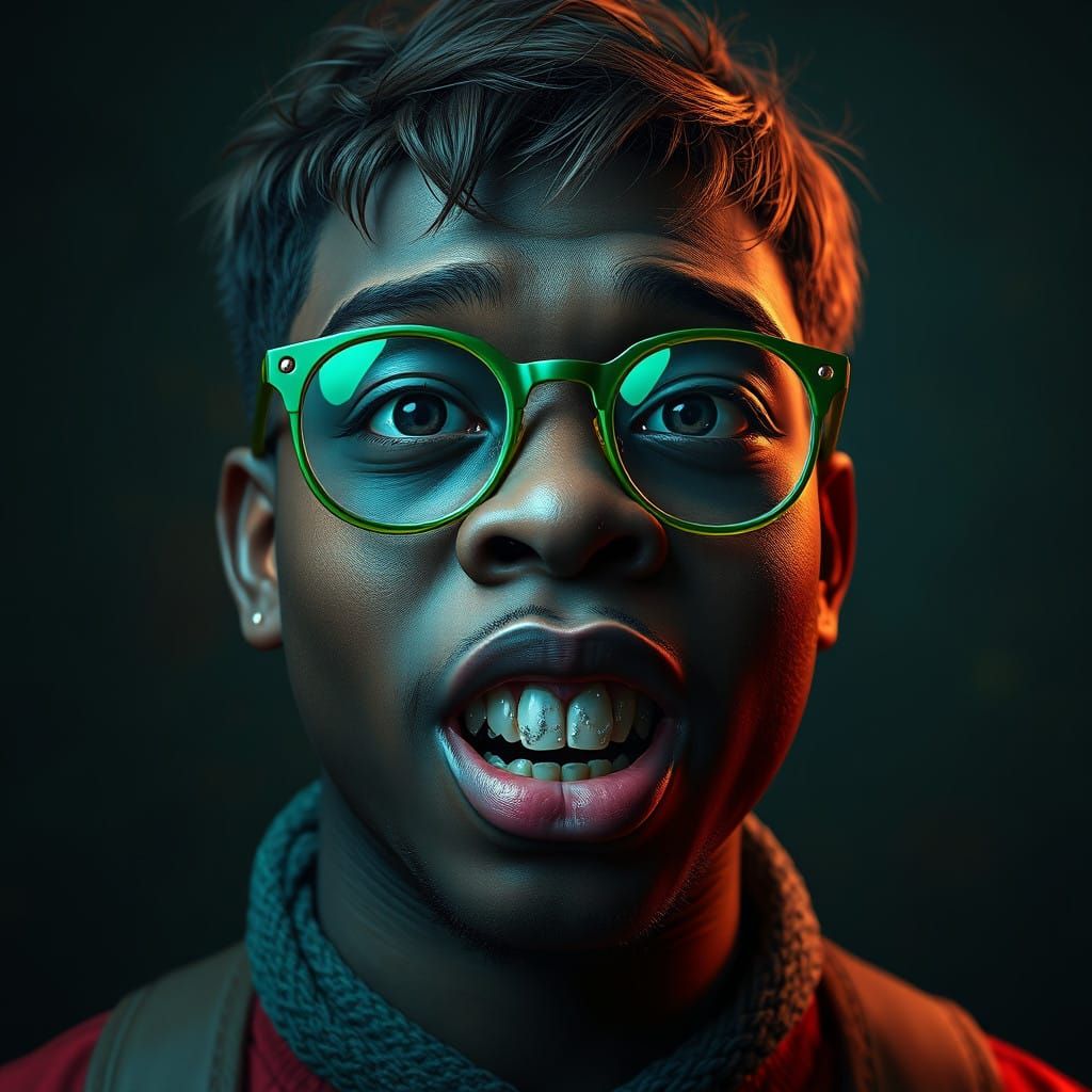 Hyper-Realistic Portrait of a Young Black Male with Whimsica...