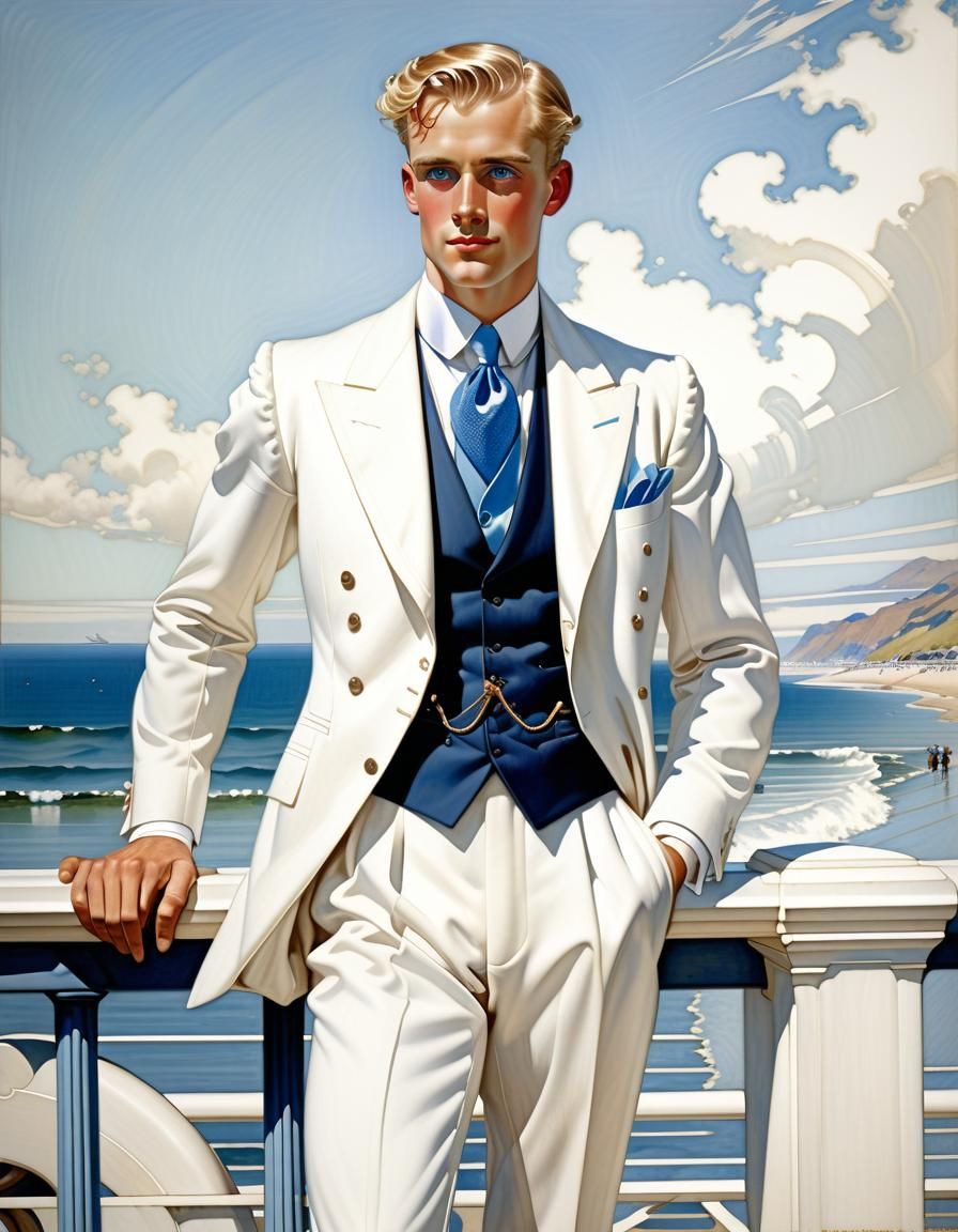 British Gentleman in White Suit, Leyendecker Style