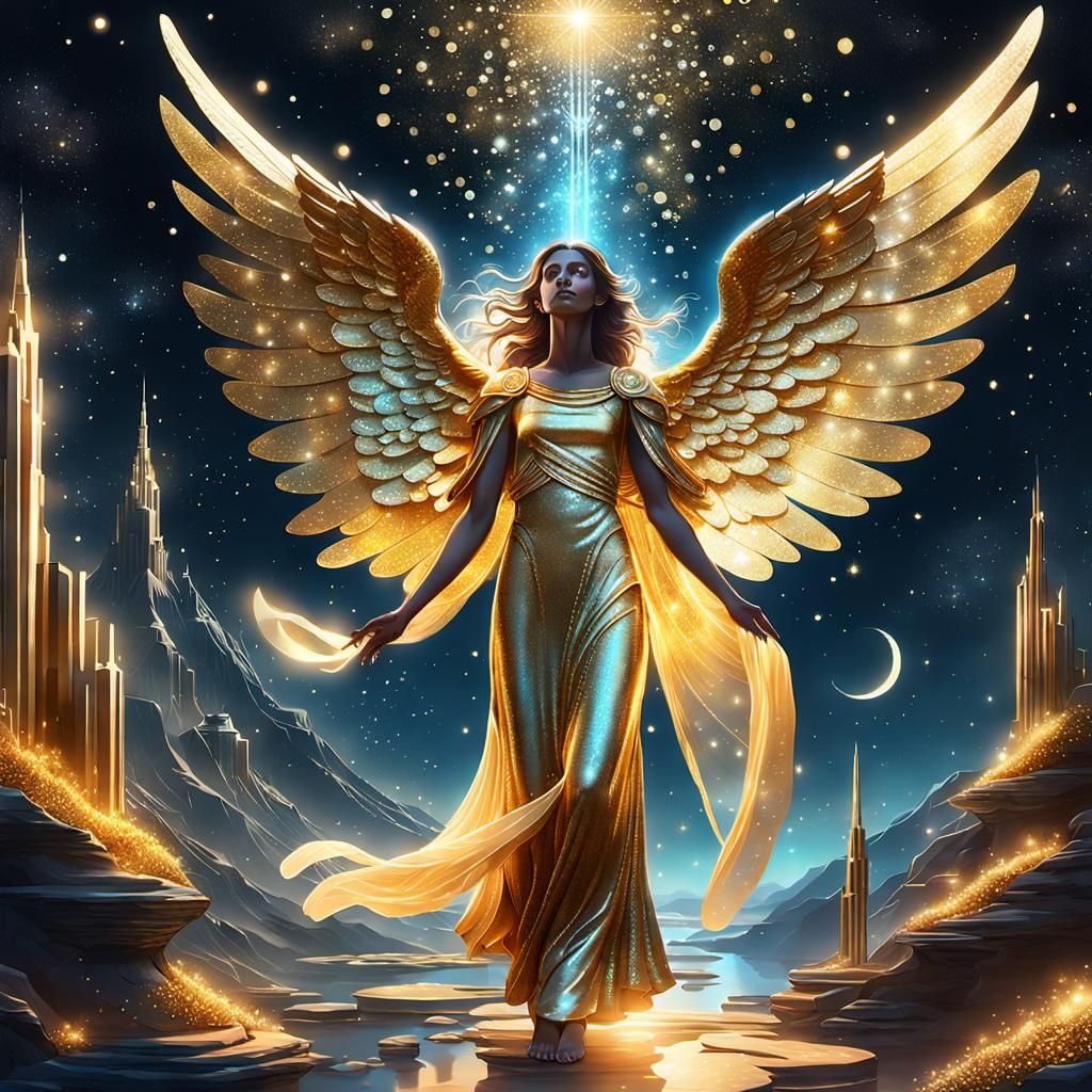 Angel in Cosmic Dreamscape: Ethereal Concept Art