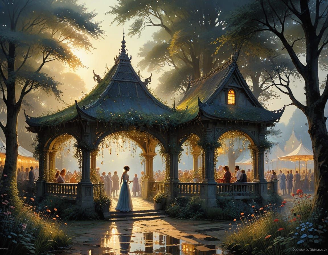 Whimsical Summer Fairytale Scene in Muted Evening Light
