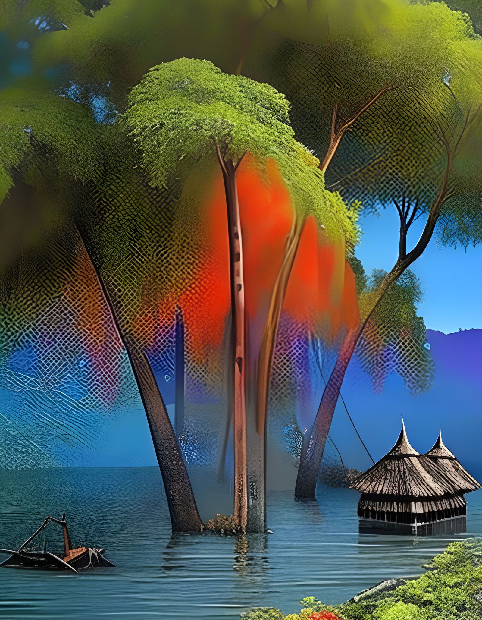 Menacing Troll in Stormy Jungle Landscape