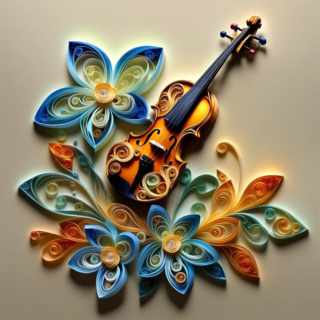 Ornate Violin in Golden Filigree with Jewel Inlays