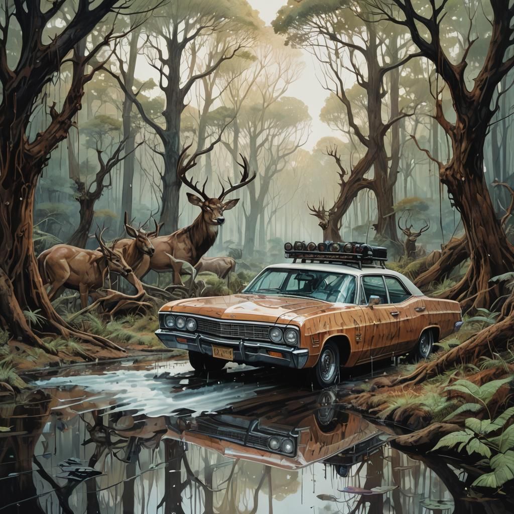Mechanized Impala in Forest, Digital Illustration