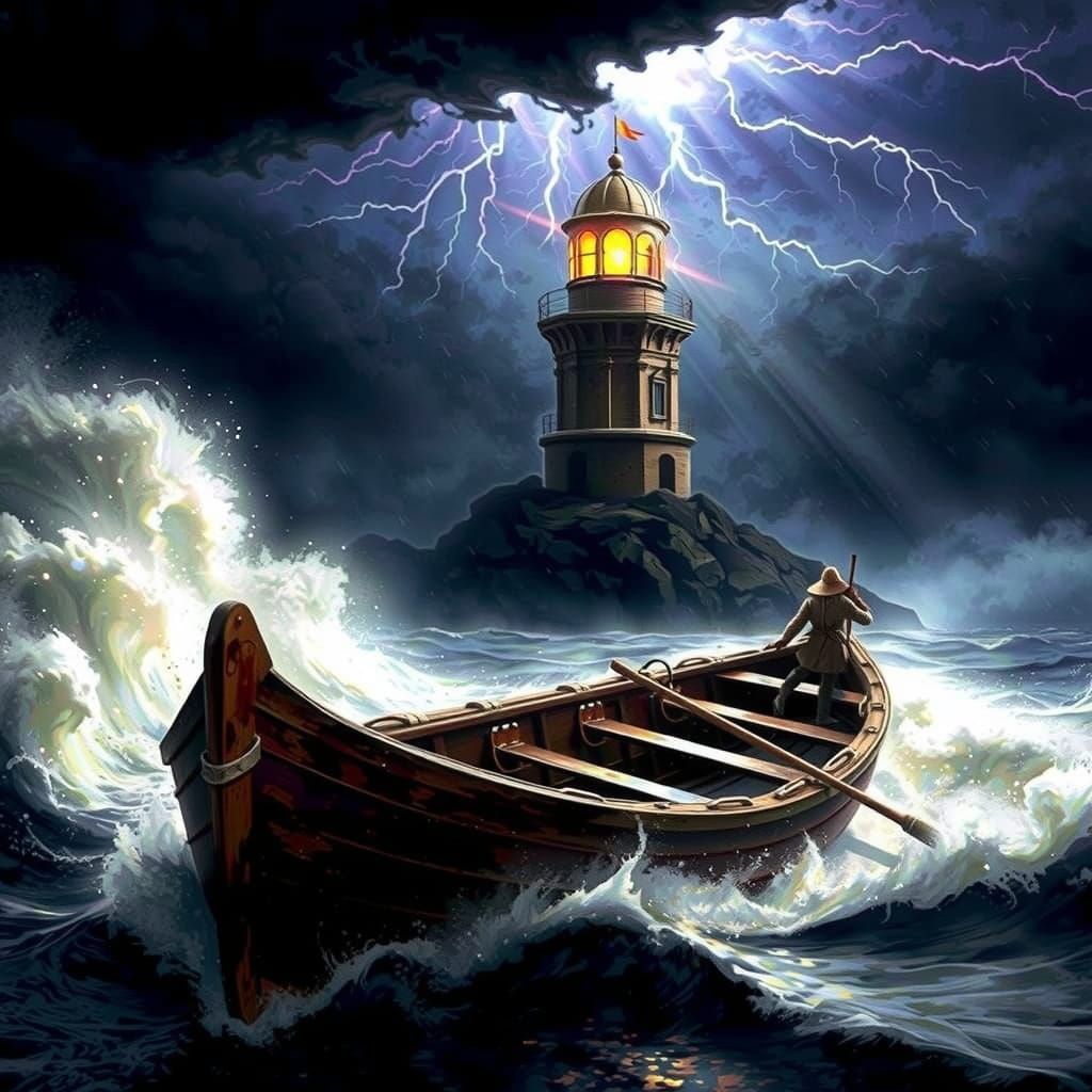 Stormy Seascape with Ancient Lighthouse