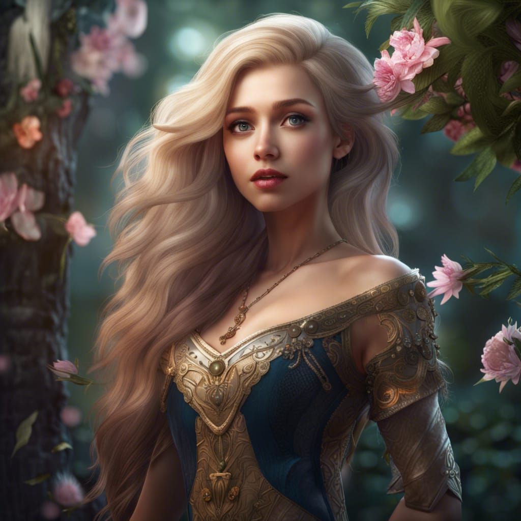 Fantasy Princess and Prince in Lush Garden