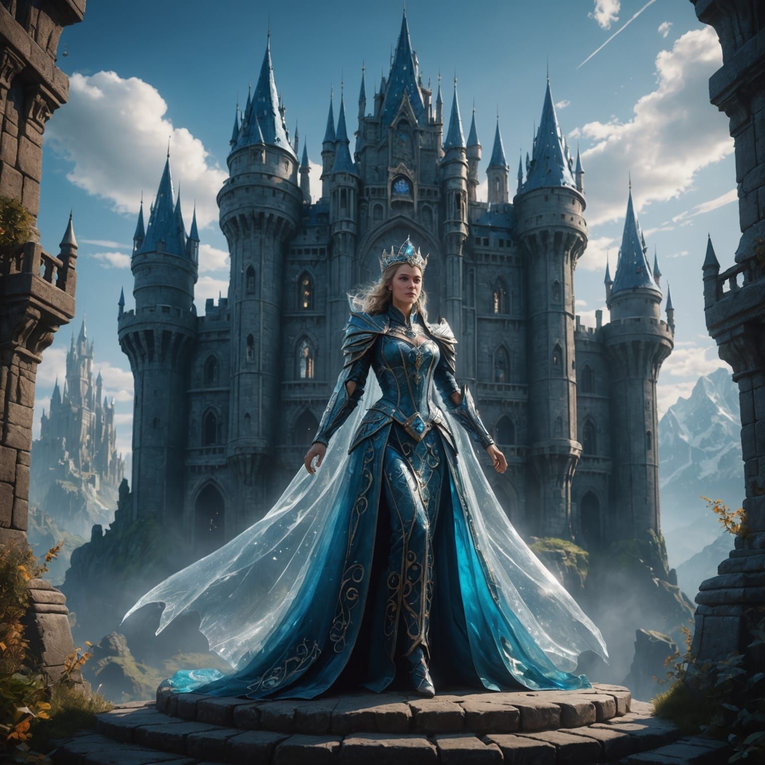 Crystal Queen Rising from Translucent Castle