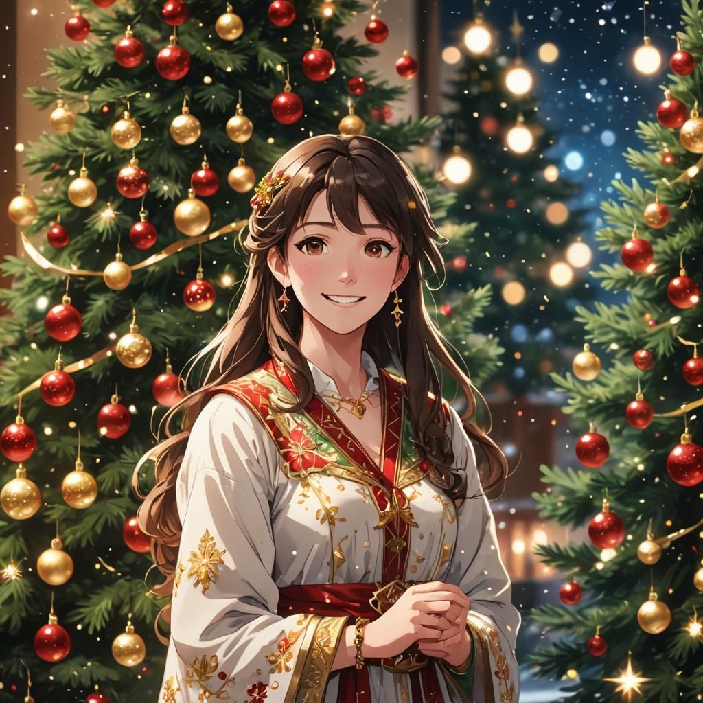 Surreal Anime Girl in Winter Wonderland Scene