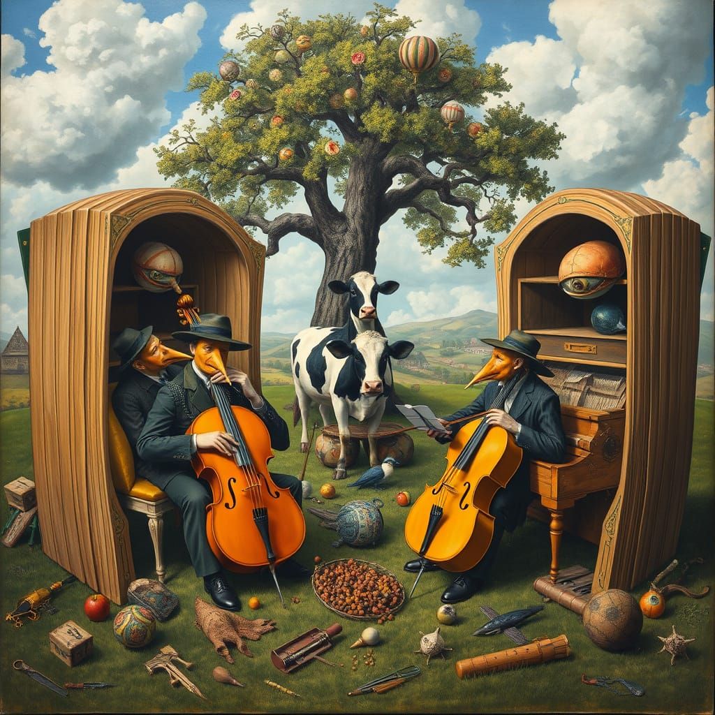 Dürer Style Painting of Musicians with Fruit Instruments in ...