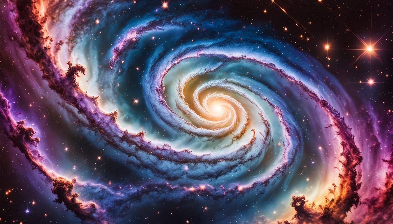 Stunning Spiral Galaxy and Nebula in Gouache Style