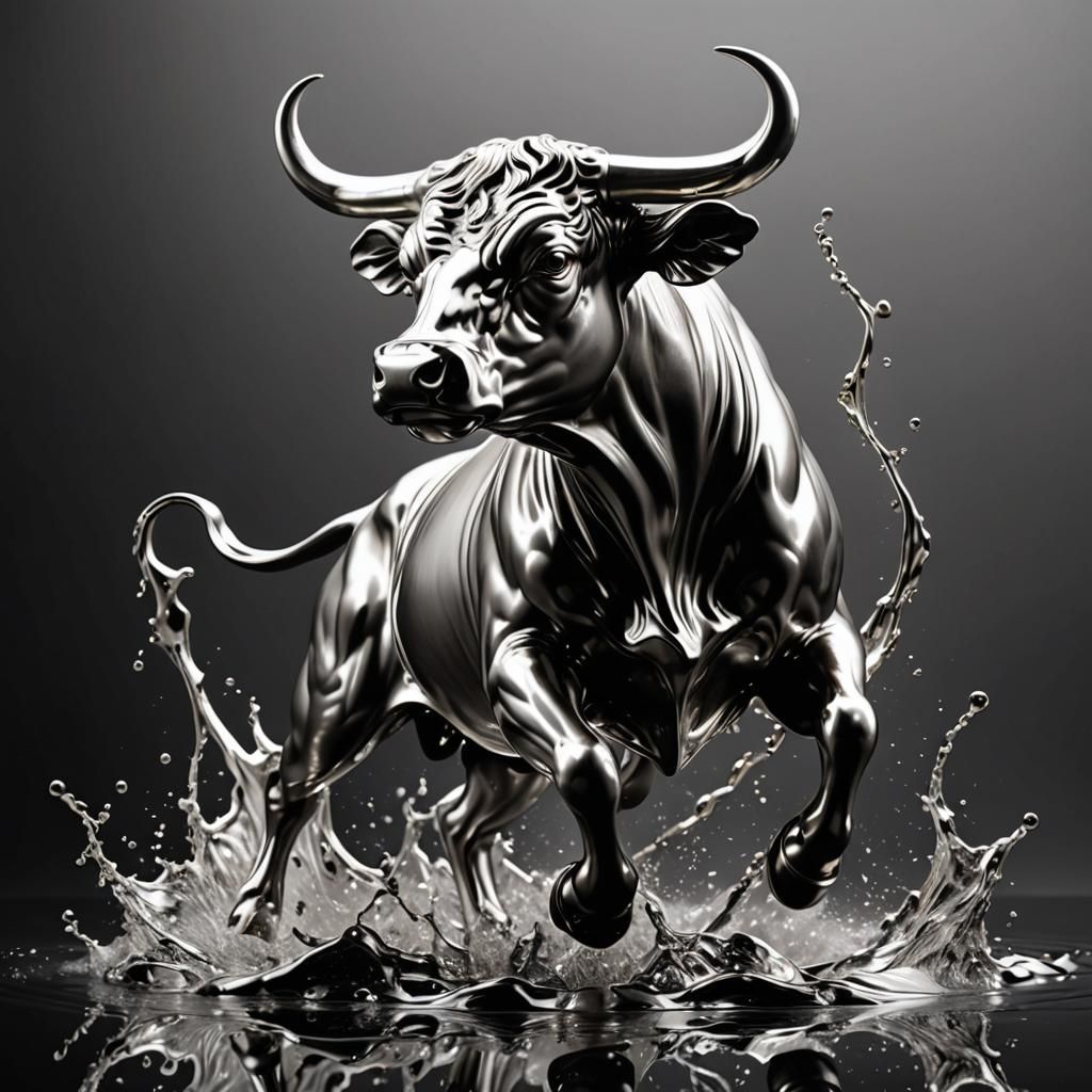 Molten Silver Bull Leaping: Photorealistic Art