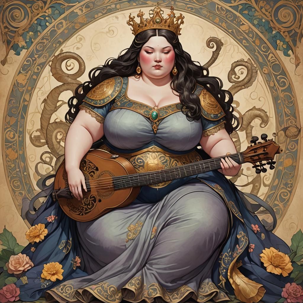 Plus-Size Princess with Nautilus Lute in Dreamscape
