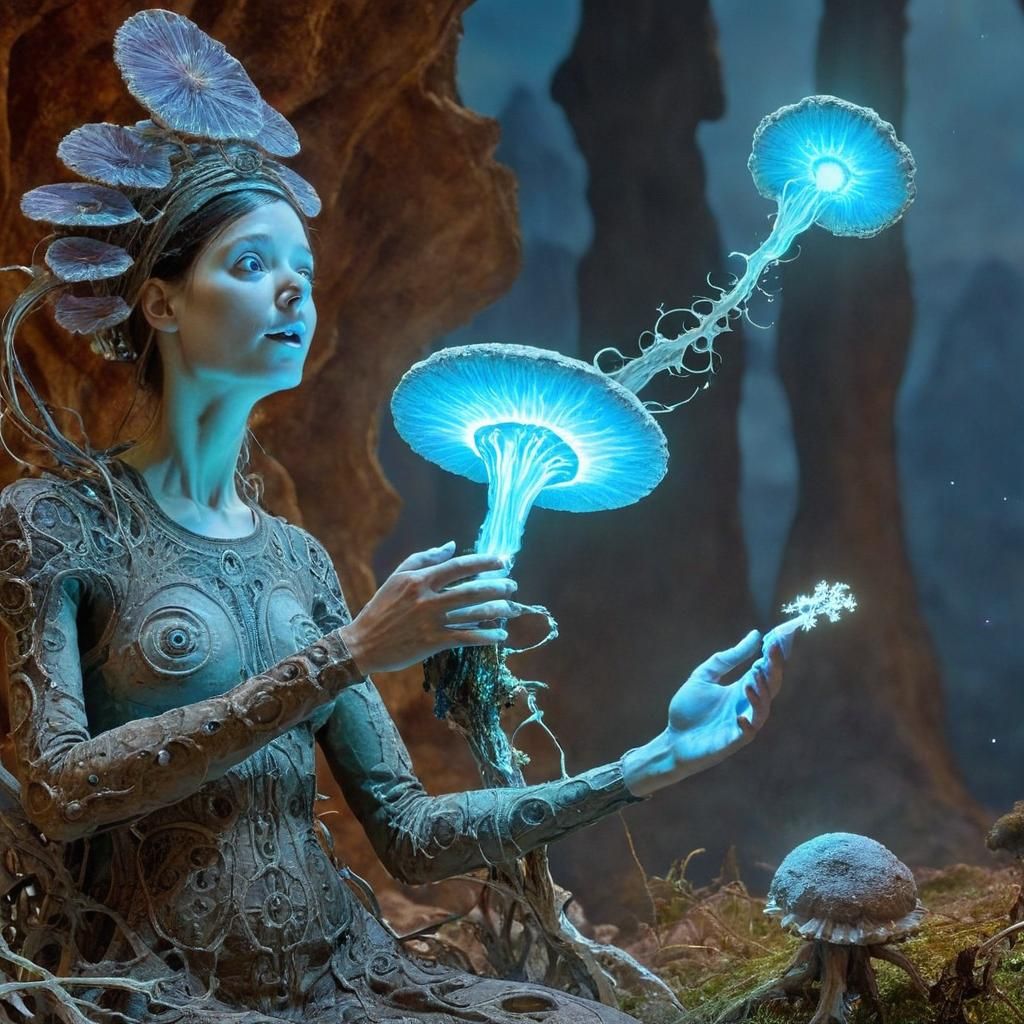 Bioluminescent Mushroom Portrait in Fantasy Style