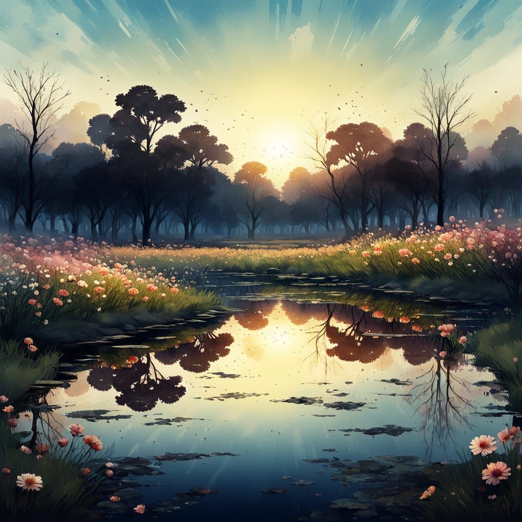 Duality of Life: Flowers Reflect Wasteland in Digital Art