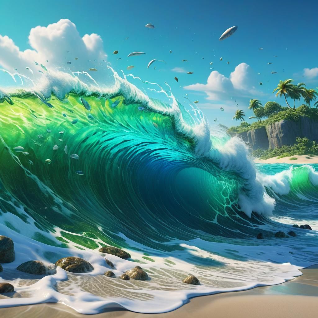 Epic Sea and Sky Paradise in Art Nouveau Style