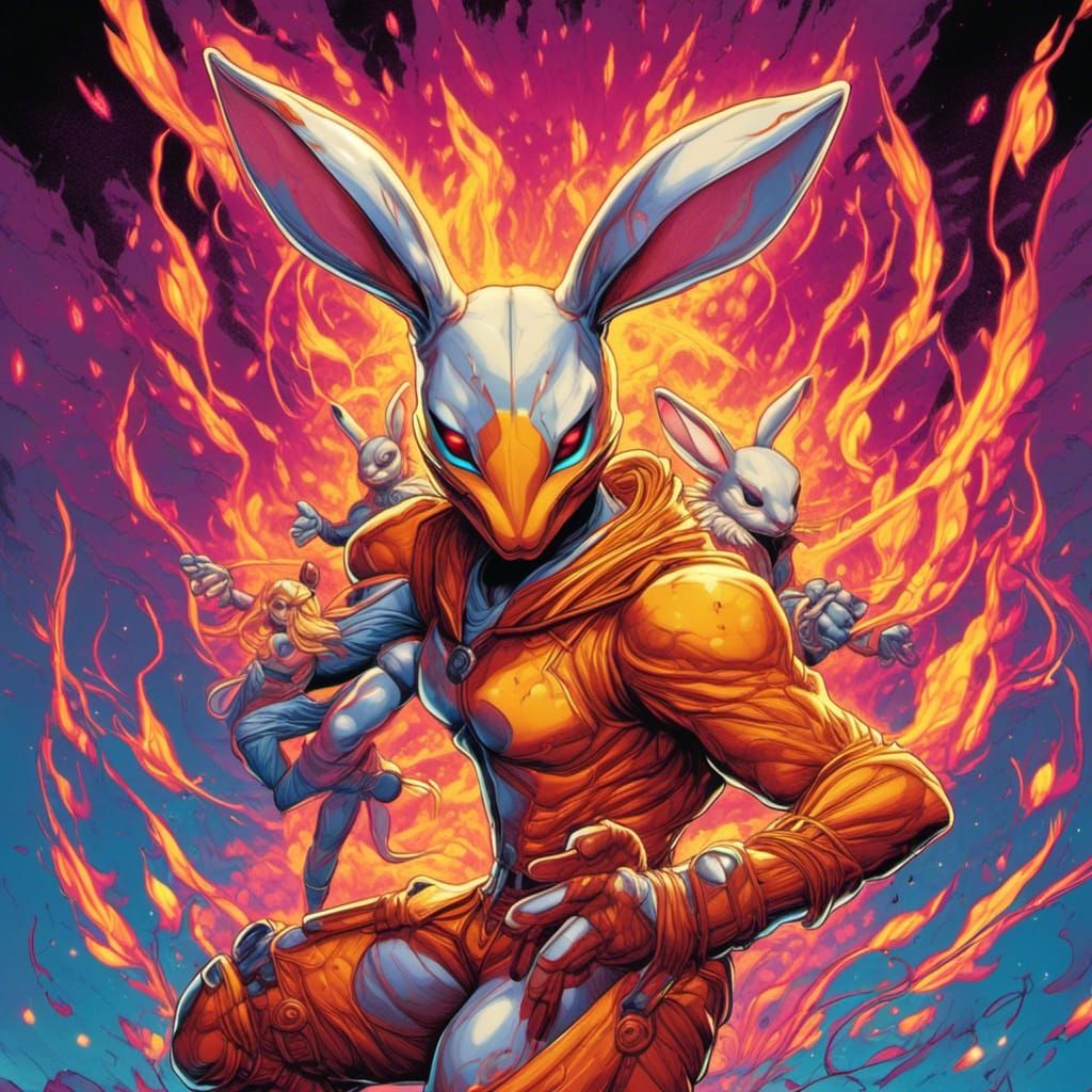 Fiery Bunny: Comic Book Art Illustration