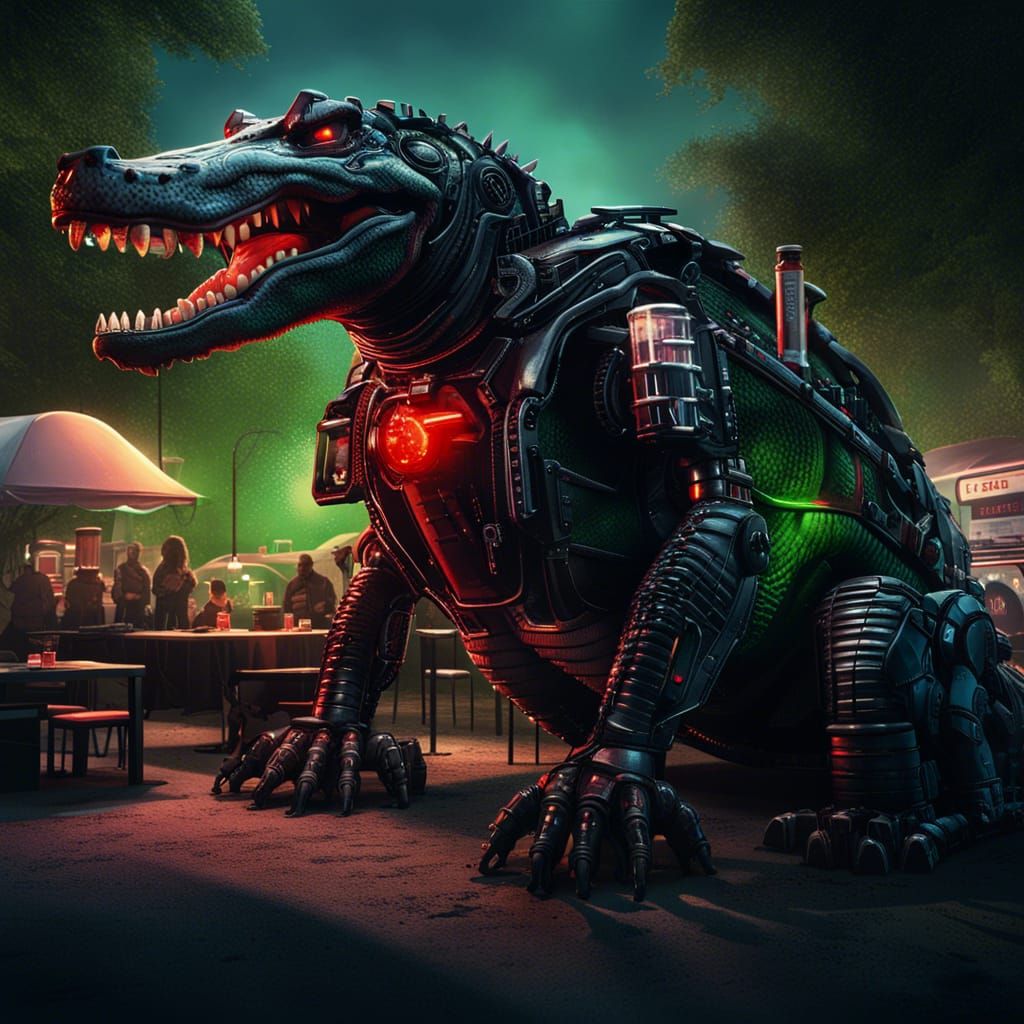 Cyberpunk Robotic Alligator Mech Warrior in London