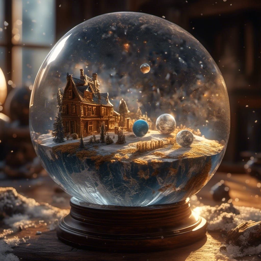 Miniature Solar System Inside Crystal Snow Globe