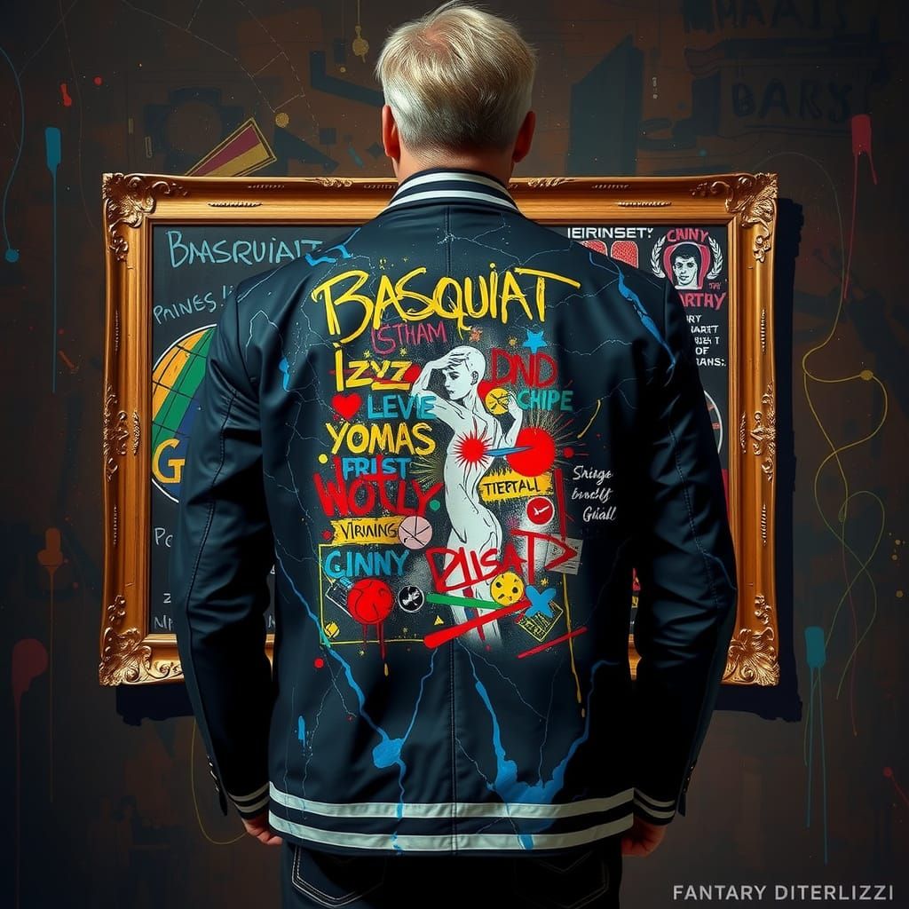 Jacket Painted in Basquiat Style, 8K Resolution