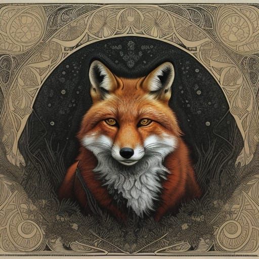Majestic Red Fox in Charcoal Drawing Style