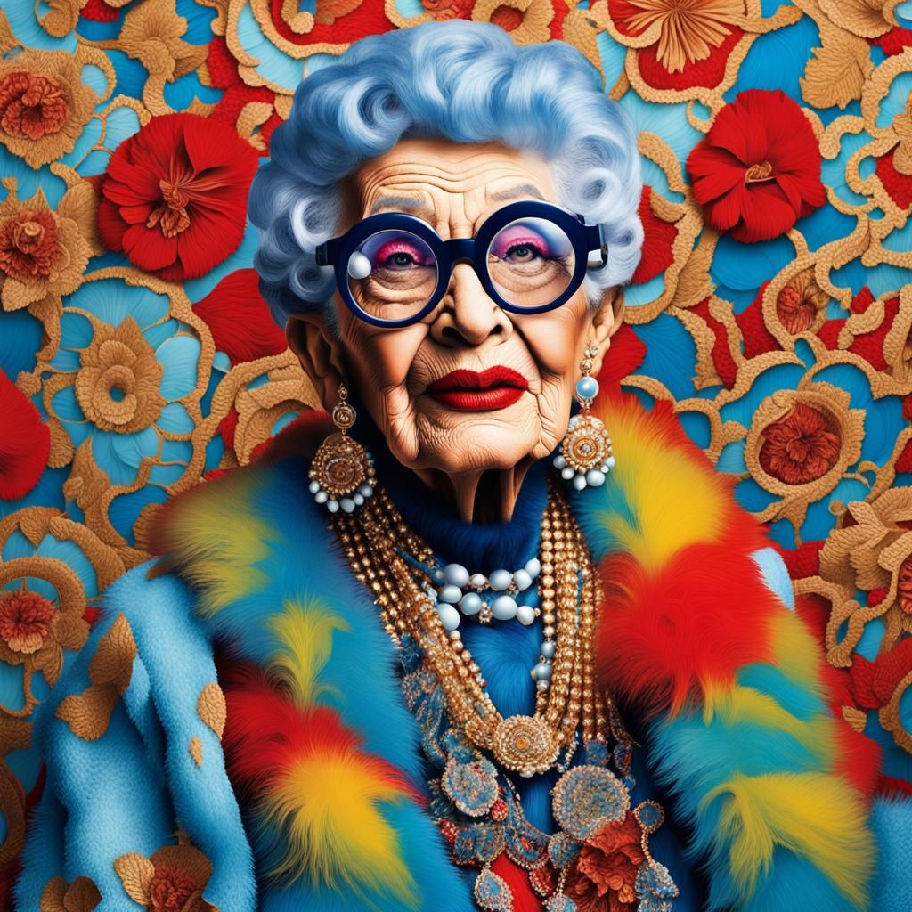Hyperrealistic Matisse Portrait of a Fashionable Elderly Wom...