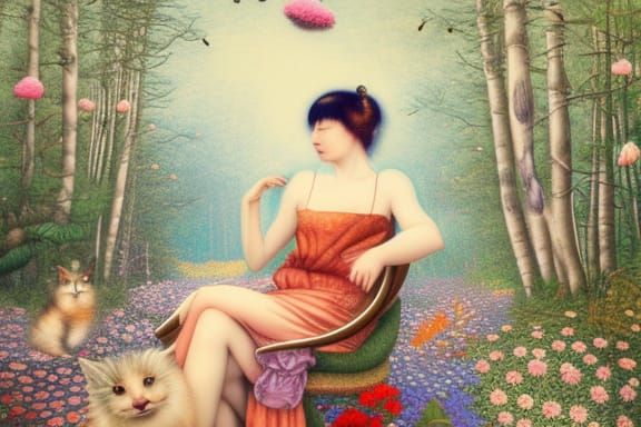 Woman in Flowers, Warped Perspective, Octane Render