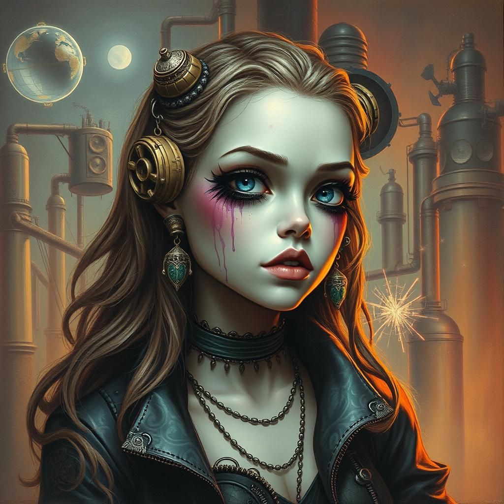 Dystopian Fairy Rioter Portrait in Biopunk Style