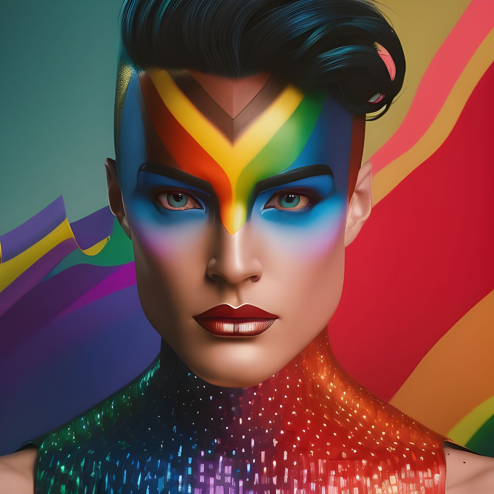 Androgynous Wonder Woman Portrait with Rainbow Splash