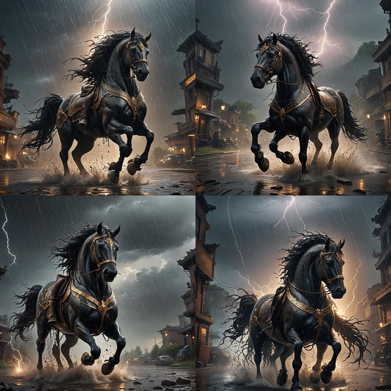 Dramatic Dark Horse in Lightning Storm