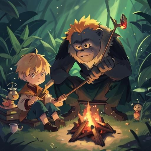 Wizard Campfire Scene in Anime Style
