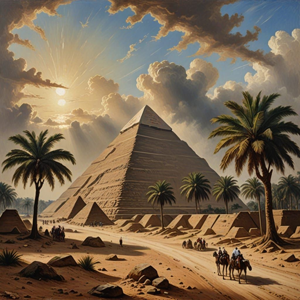Egyptian pyramids in style of  John Constable painting