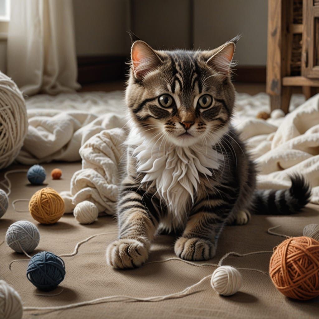 Playful Feline Chaos in Hyper-Realistic Color