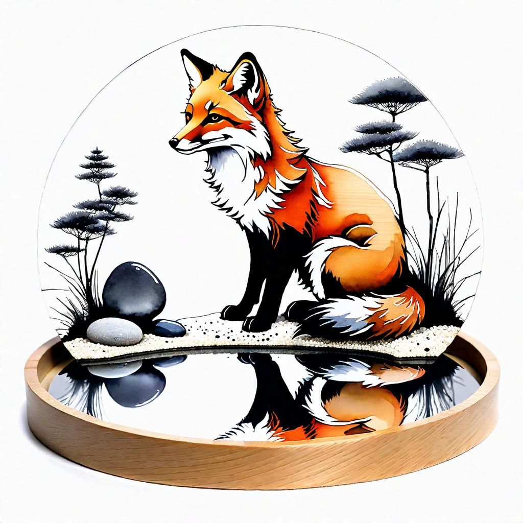 Glass Fox in Miniature Zen Garden