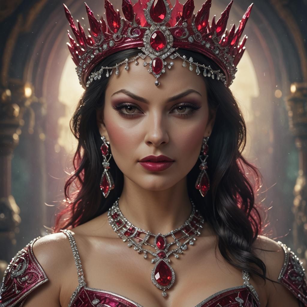 Glamorous Goddess with Ruby Crown: Fantasy Concept Art
