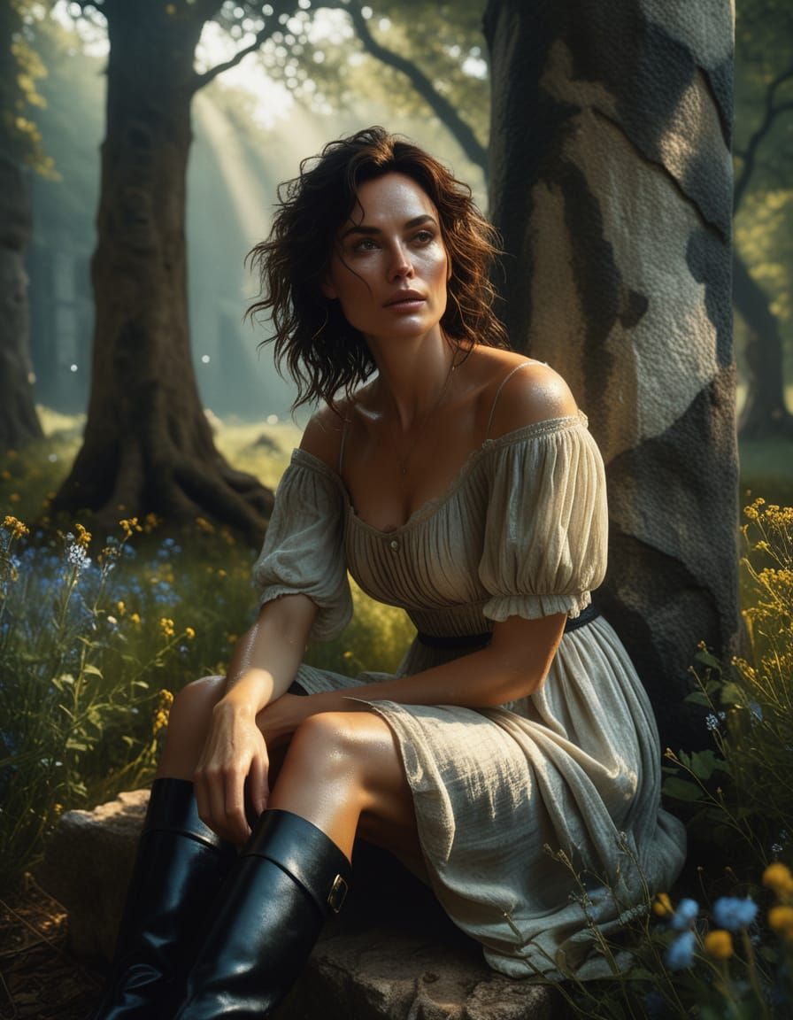 Woman in Vardo at Campsite as Baroque Oil Painting