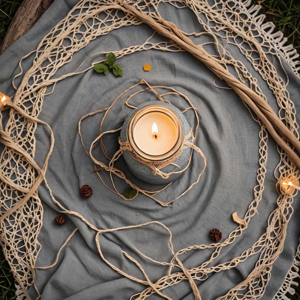 Elegant Powder Ash Candle on Picnic Blanket