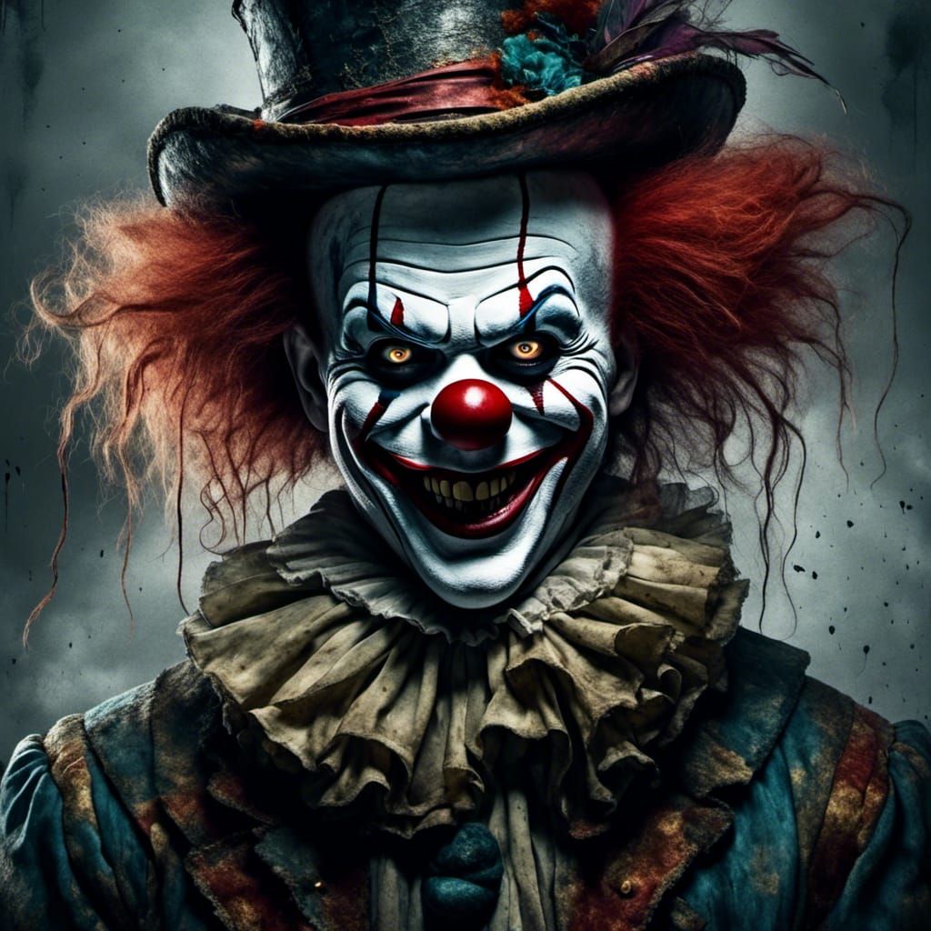 Sinister Clown in Haunted Circus: Dystopian Horror