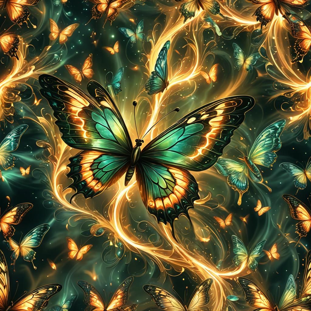 Glowing Butterfly in Mystical Firelight