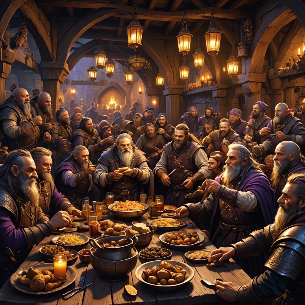 Epic Dark Fantasy Feast in a Medieval Tavern