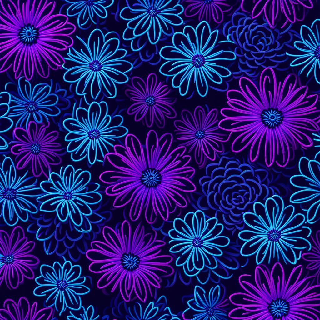 Neon Blue and Purple Floral Pattern Art