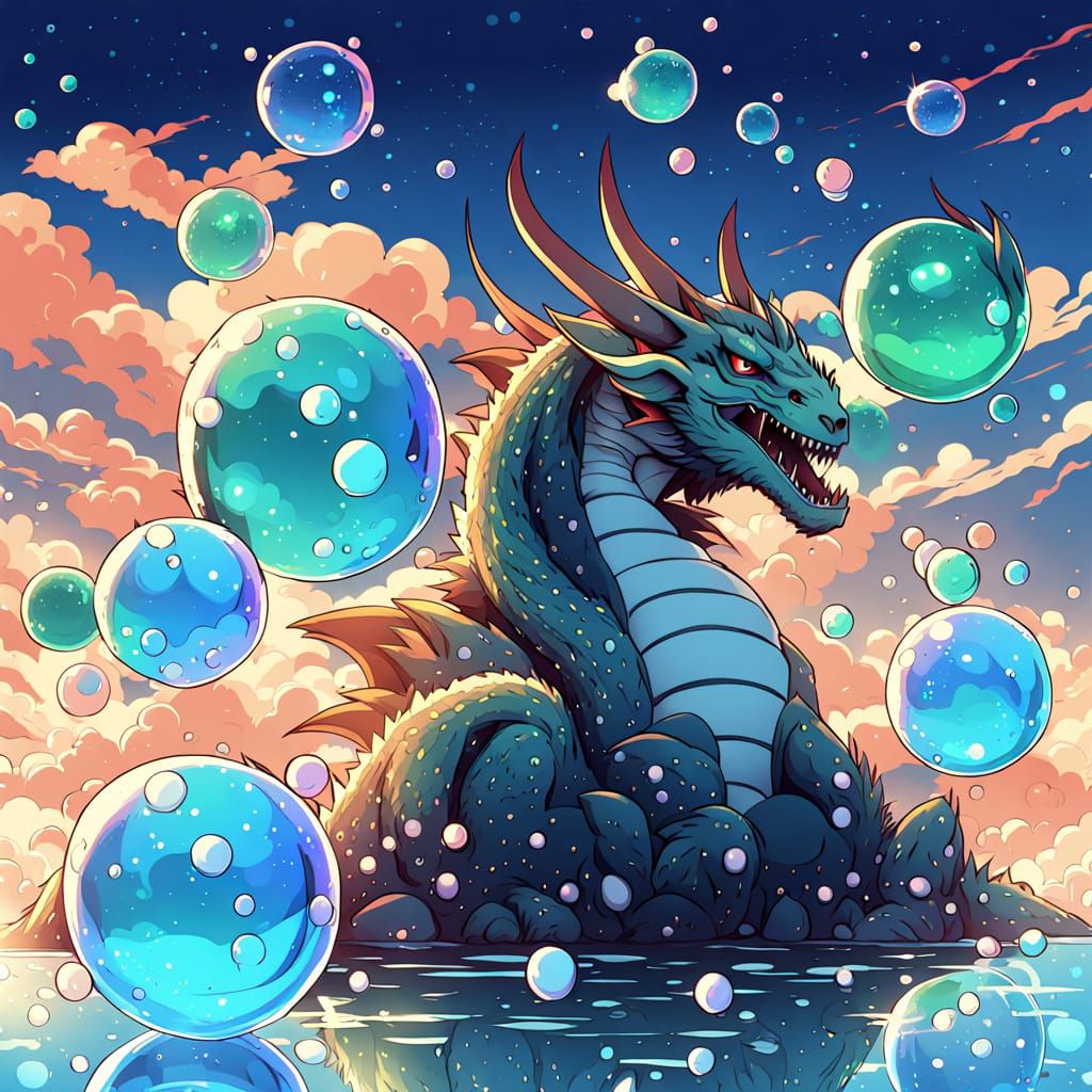 Anime Dragon's Hoard of Iridescent Bubbles