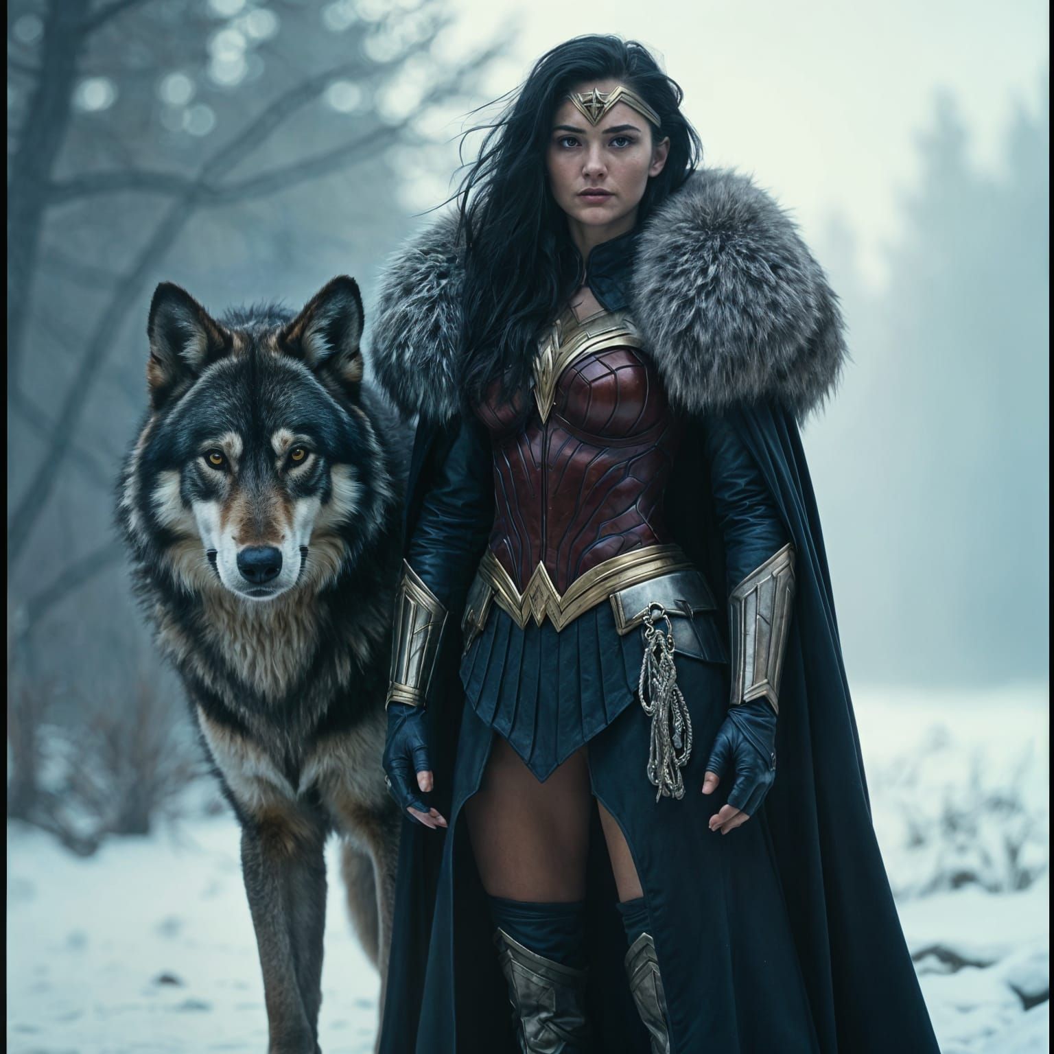 Wonder Woman as a Stark with Direwolf